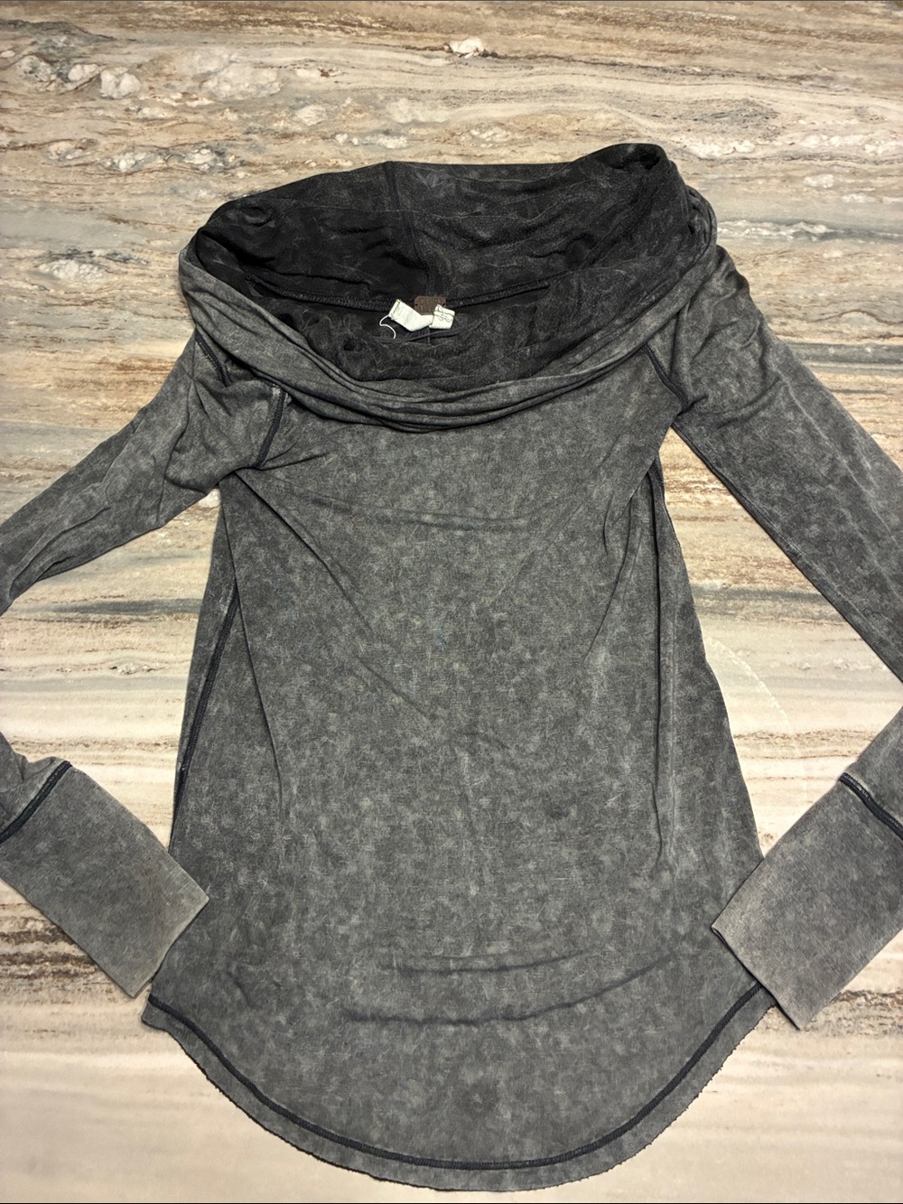 We The Free Charcoal Cowl Neck Long Sleeve Top Sz XS